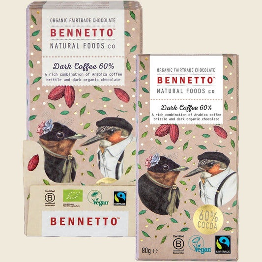 Bennetto Organic Dark Chocolate 60% Dark Coffee 12x80g