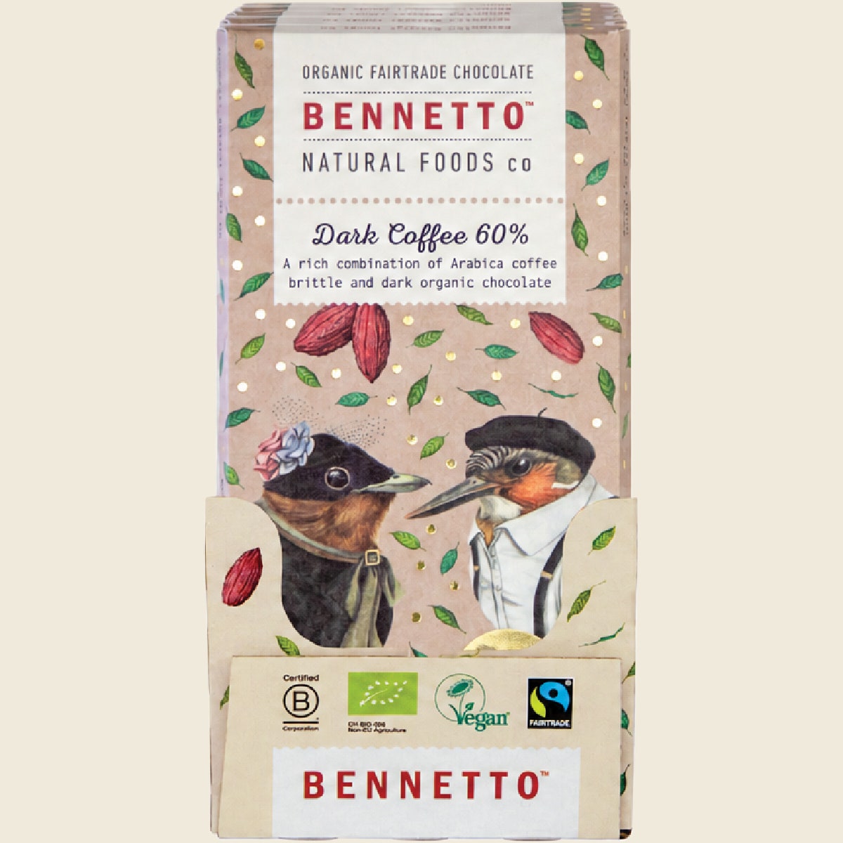 Bennetto Organic Dark Chocolate 60% Dark Coffee 12x80g