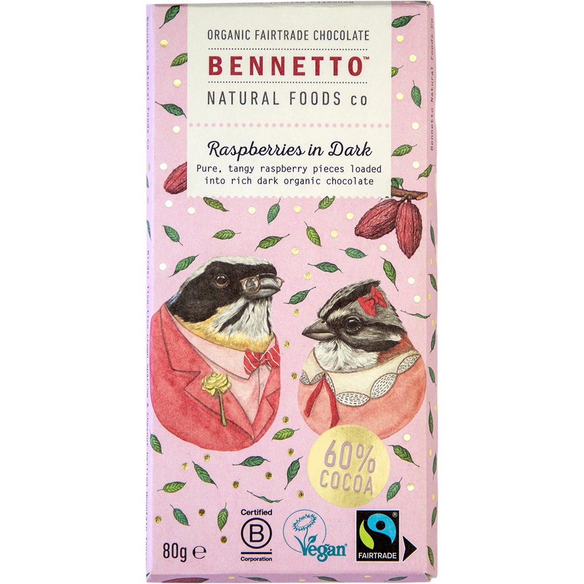 Bennetto Organic Dark Chocolate Raspberries in Dark 12x80g - Cutprice Online