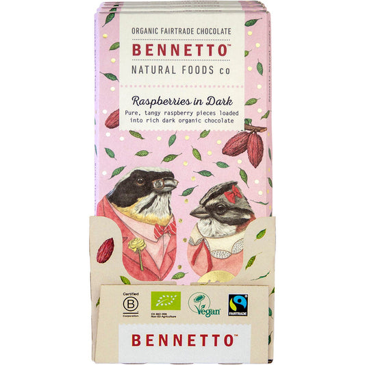 Bennetto Organic Dark Chocolate Raspberries in Dark 12x80g - Cutprice Online