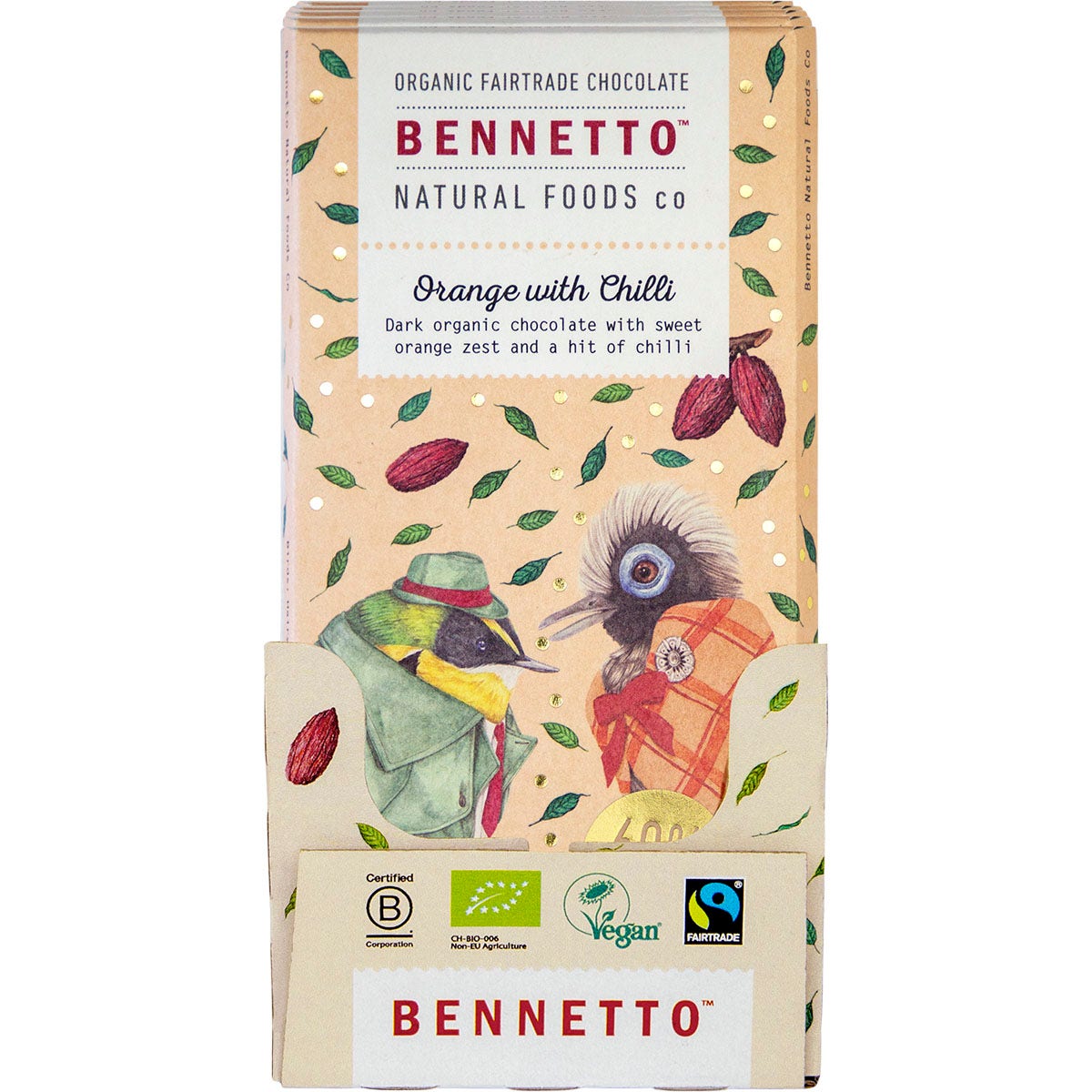 Bennetto Organic Dark Chocolate Orange With Chilli 12x80g - Cutprice Online