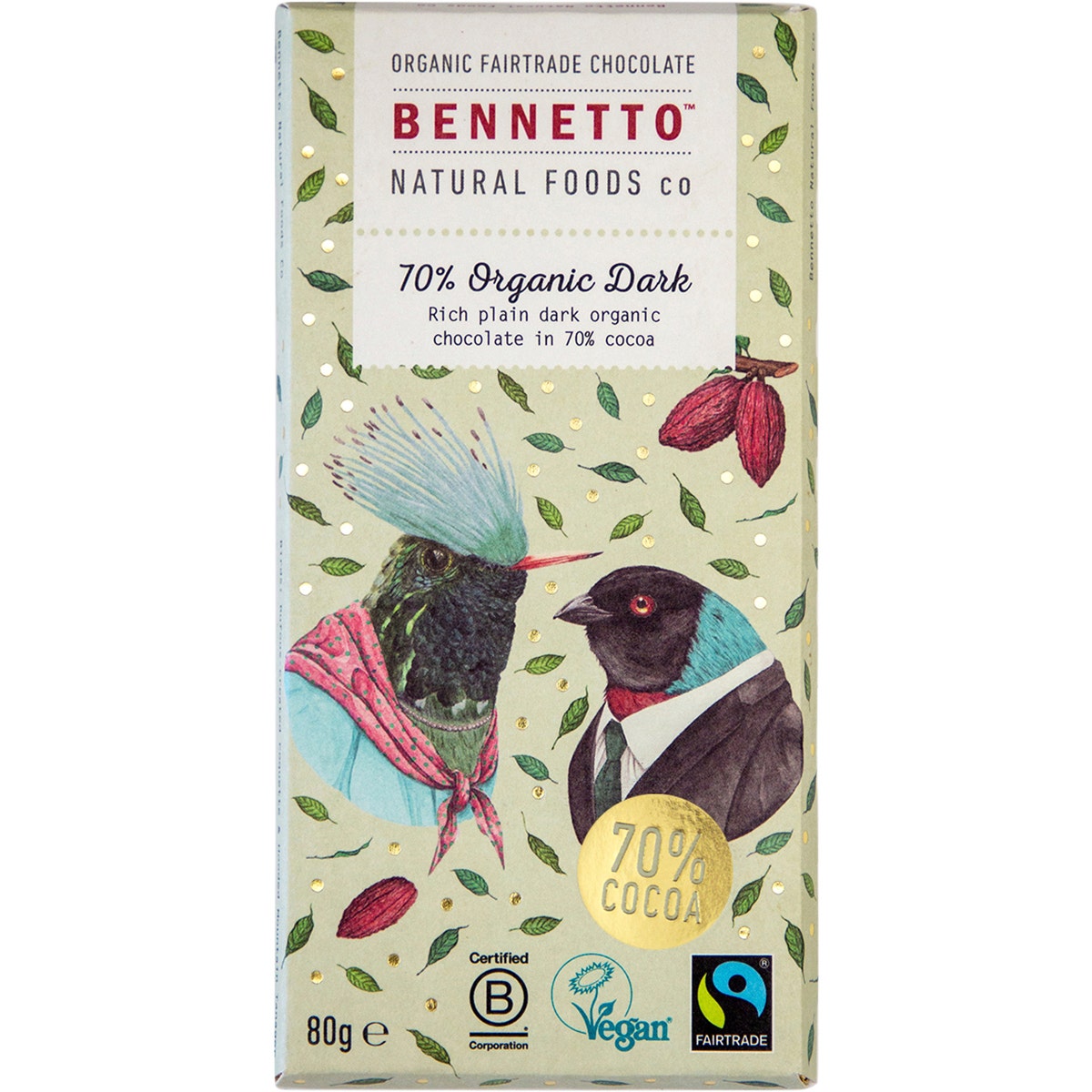 Bennetto Organic Dark Chocolate 70% Organic Dark 12x80g - Cutprice Online