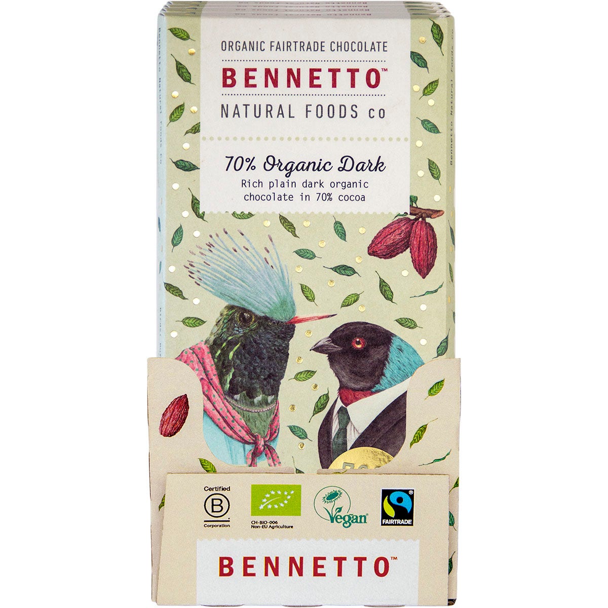 Bennetto Organic Dark Chocolate 70% Organic Dark 12x80g - Cutprice Online