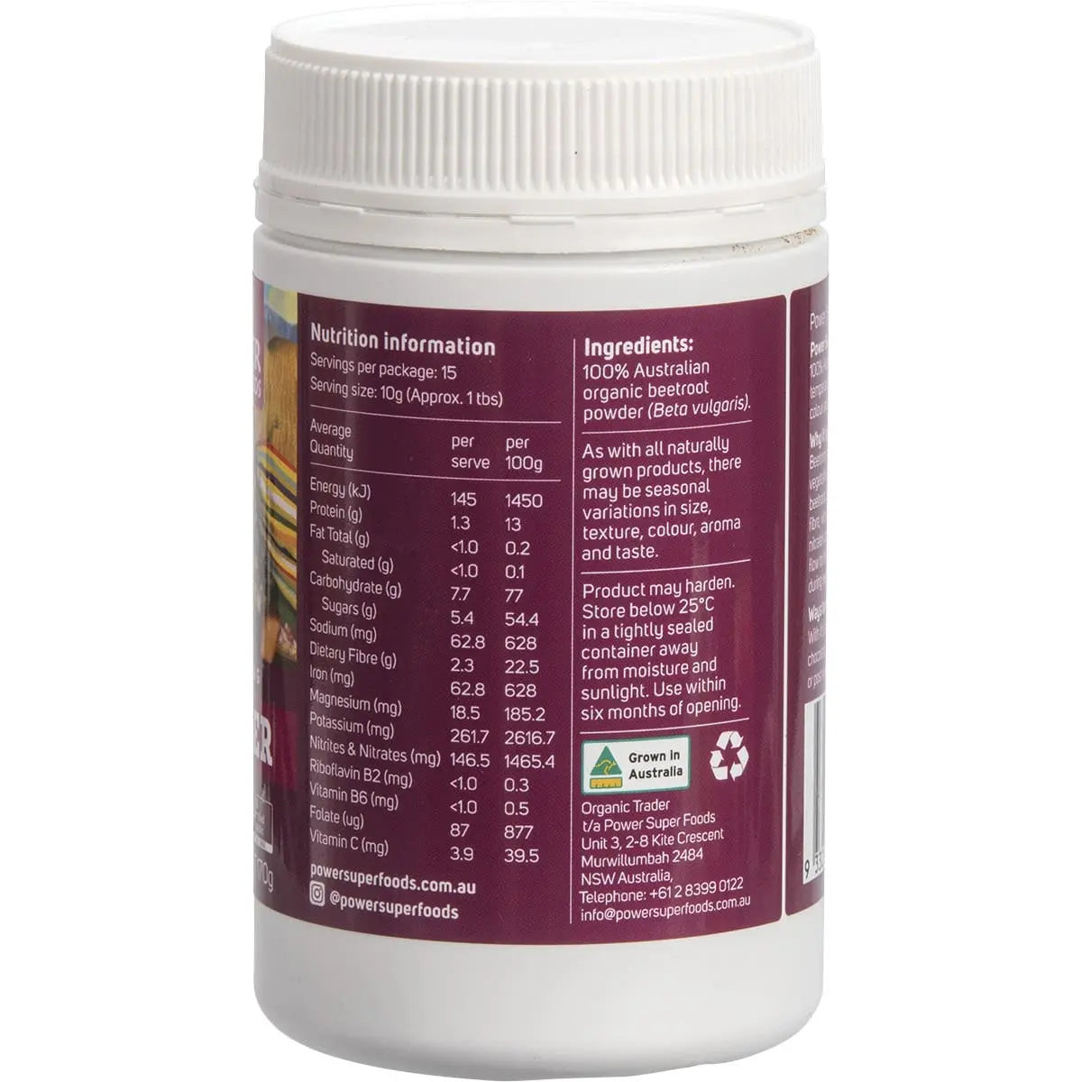 POWER SUPER FOODS Beetroot Powder Certified Organic 170g POWER SUPER FOODS