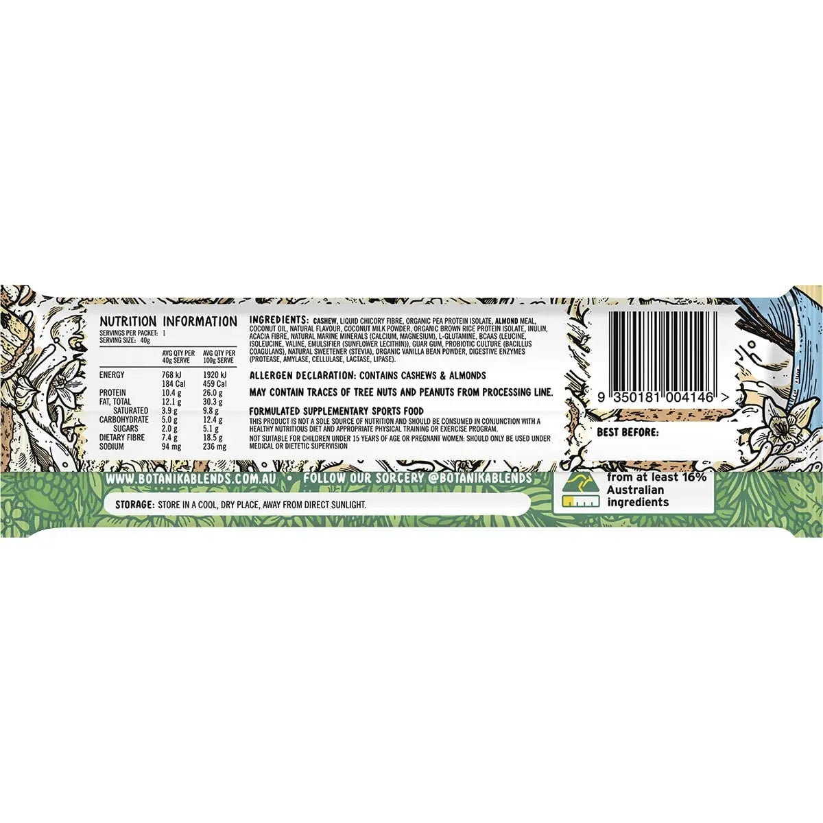 Botanika Blends Vegan Protein Bars Vanilla Cake Batter 12x40g BOTANIKA BLENDS
