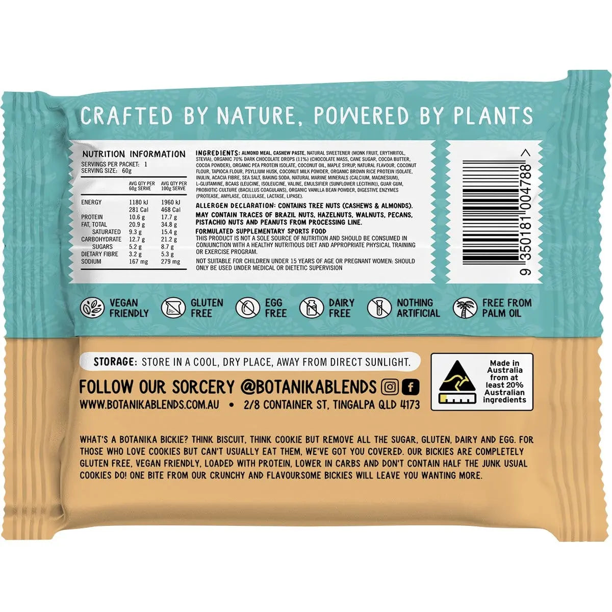 Botanika Blends Botanika Bickie Vegan Protein Cookie- Choc Chip 60g 12 Pack BOTANIKA BLENDS