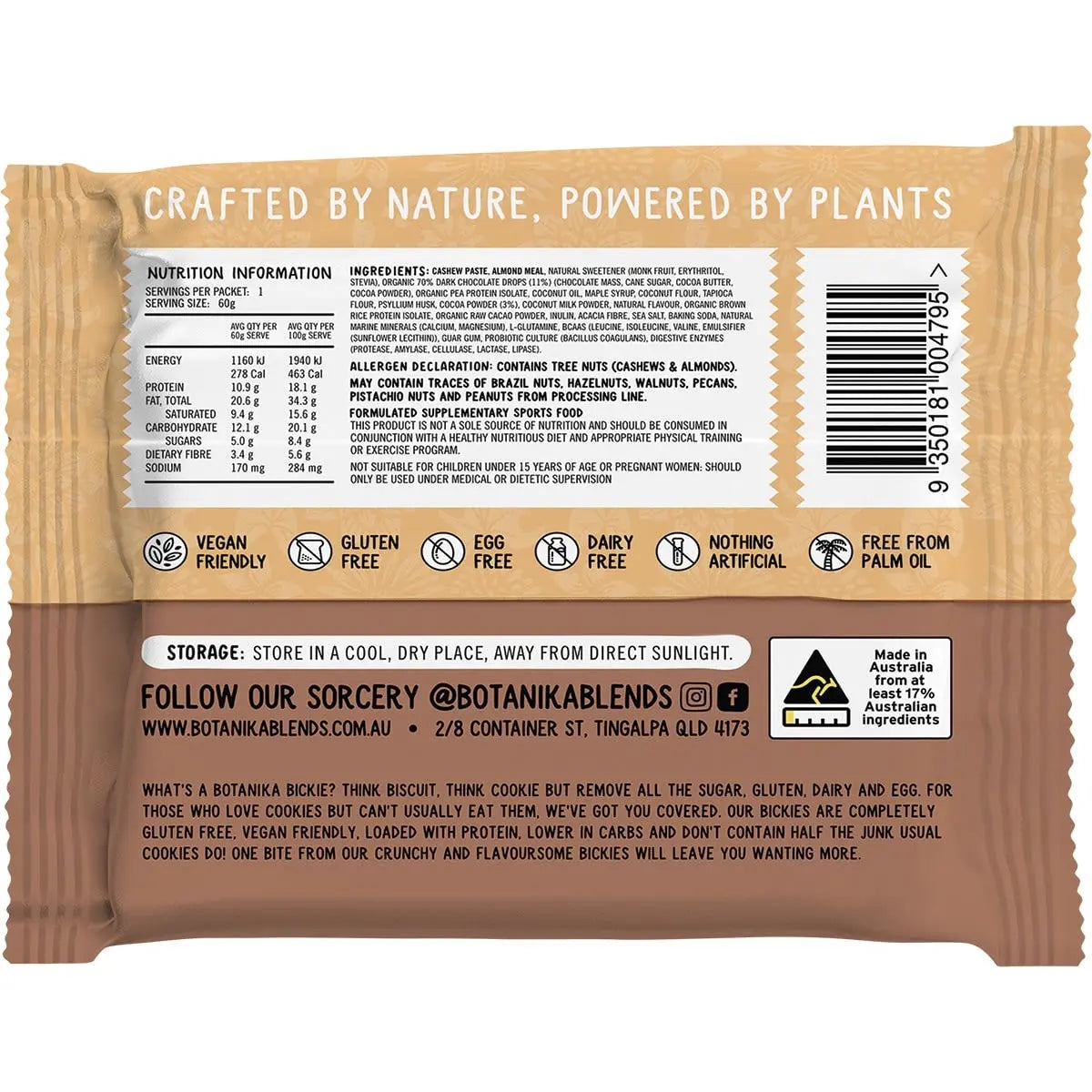 Botanika Blends Botanika Bickie Vegan Protein Cookie- Choc Choc Boom 60g 12 Pack BOTANIKA BLENDS