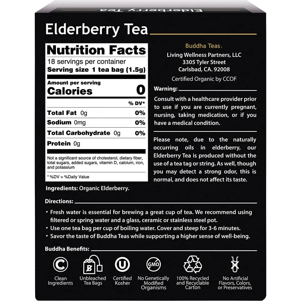 BUDDHA TEAS Organic Herbal Tea Bags Elderberry Tea 18 BUDDHA TEAS