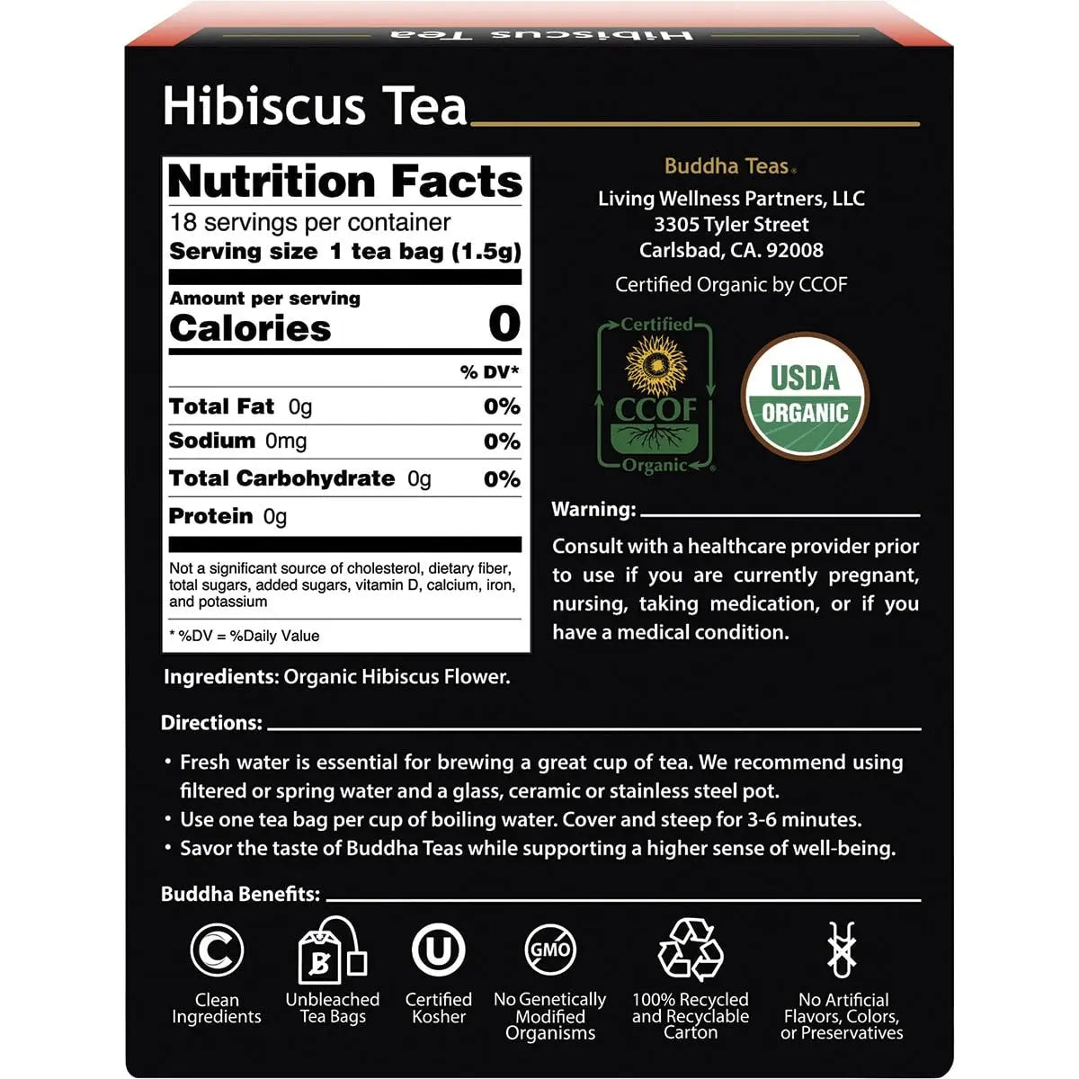 Buddha Teas Organic Herbal Tea Bags Hibiscus Tea 18 BUDDHA TEAS