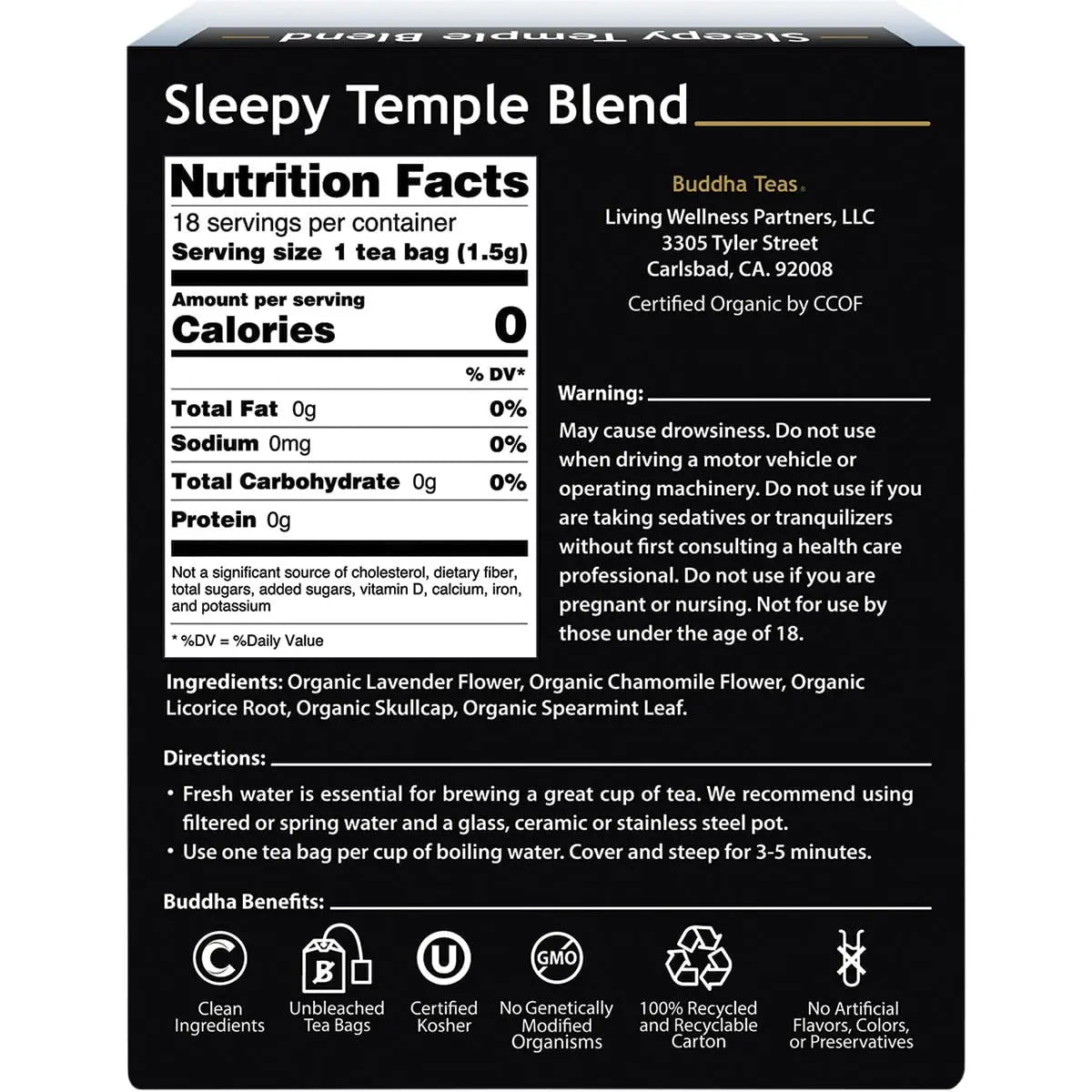 BUDDHA TEAS Organic Herbal Tea Bags Sleepy Temple Blend 18 BUDDHA TEAS