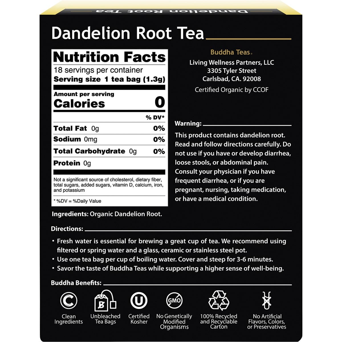 BUDDHA TEAS Organic Herbal Tea Bags Dandelion Root Tea 18pk - Cutprice Online