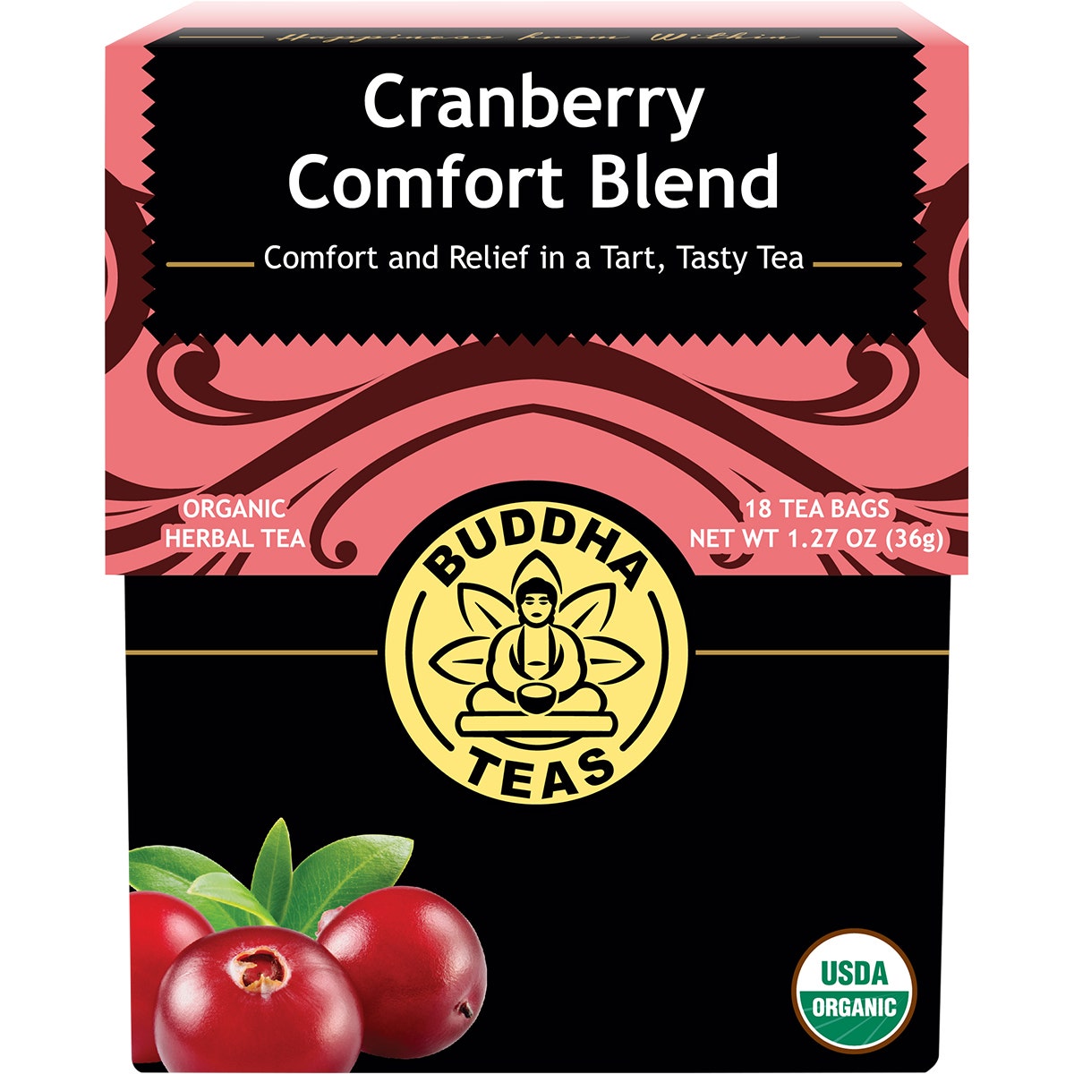 BUDDHA TEAS Organic Herbal Tea Bags Cranberry Comfort Blend 18pk - Cutprice Online