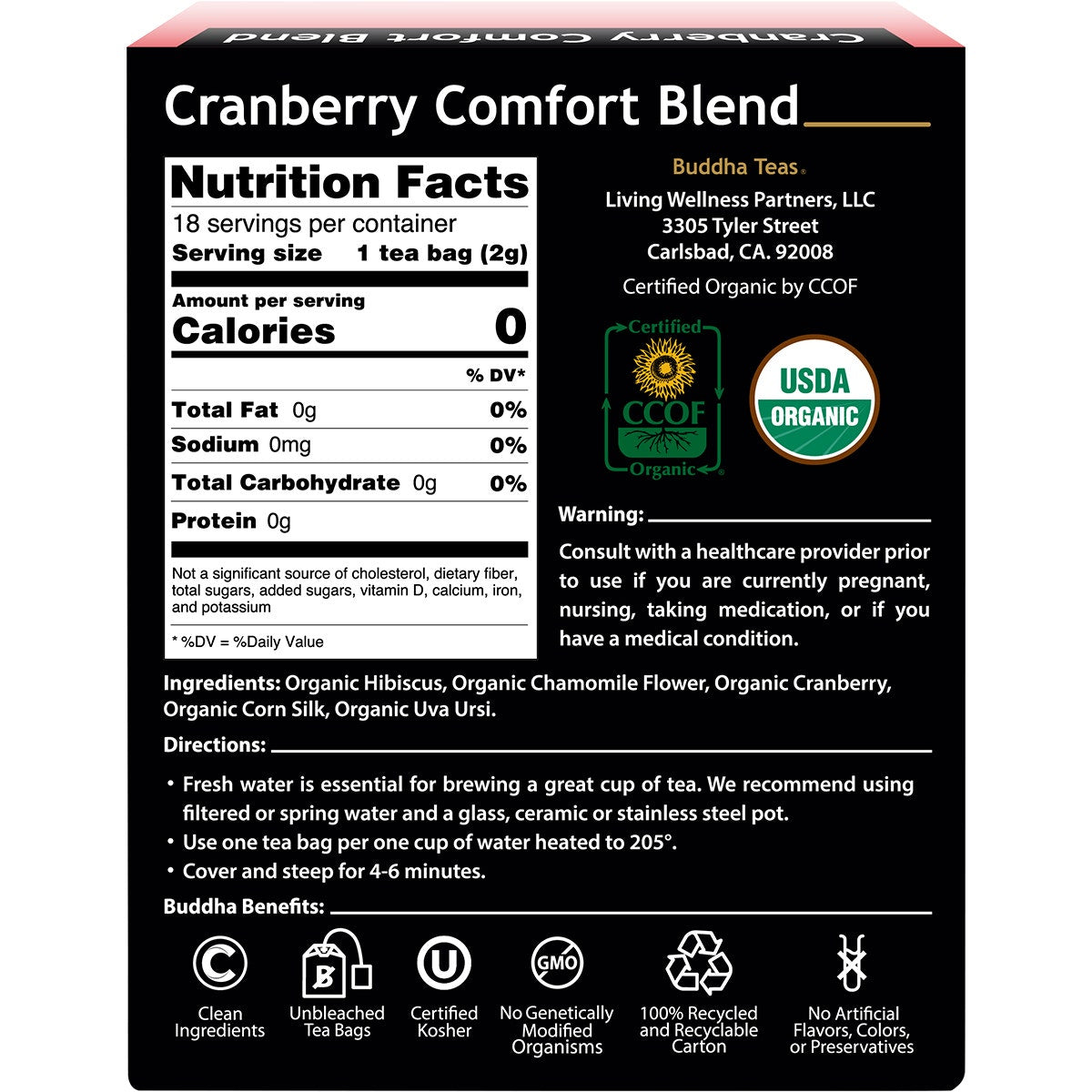 BUDDHA TEAS Organic Herbal Tea Bags Cranberry Comfort Blend 18pk - Cutprice Online