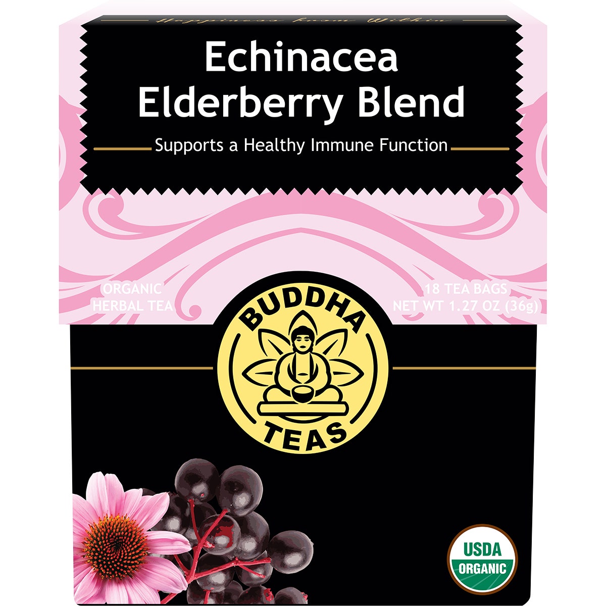 BUDDHA TEAS Organic Herbal Tea Bags Echinacea Elderberry Blend 18pk - Cutprice Online