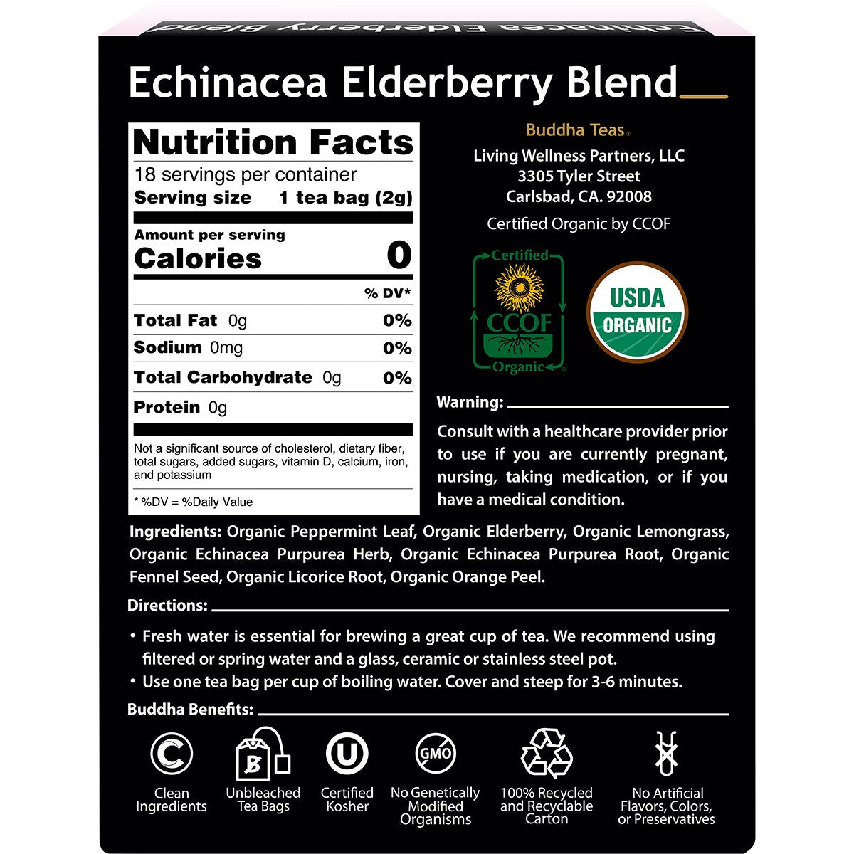BUDDHA TEAS Organic Herbal Tea Bags Echinacea Elderberry Blend 18pk - Cutprice Online