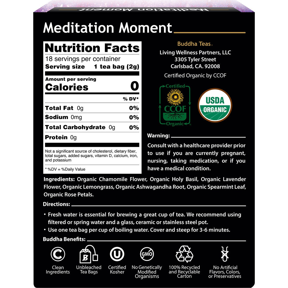 BUDDHA TEAS Organic Herbal Tea Bags Meditation Moment 18pk - Cutprice Online