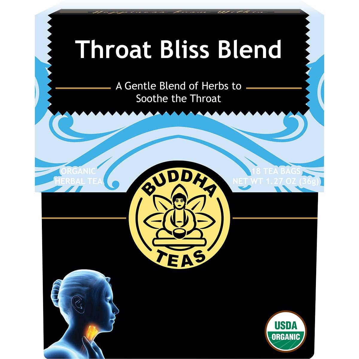 BUDDHA TEAS Organic Herbal Tea Bags Throat Bliss Blend 18pk - Cutprice Online