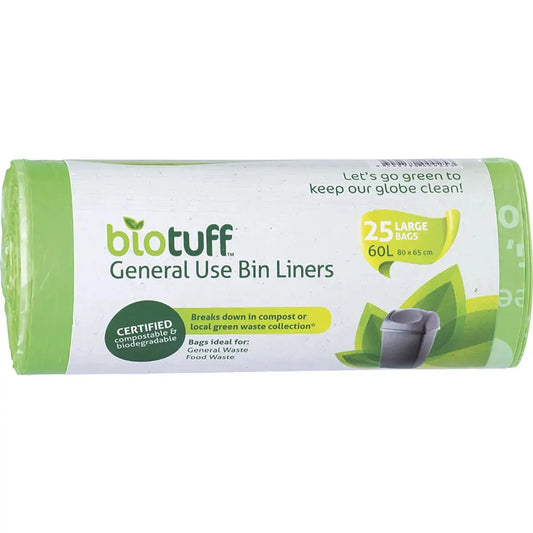 Biotuff General Use Bin Liners Large Bags - 60 Litres x 25 BIOTUFF