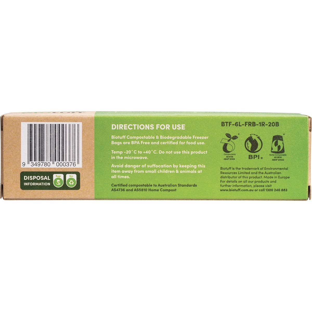 Biotuff Compostable Freezer Bags Large Bags - 6 Litres x 20 BIOTUFF