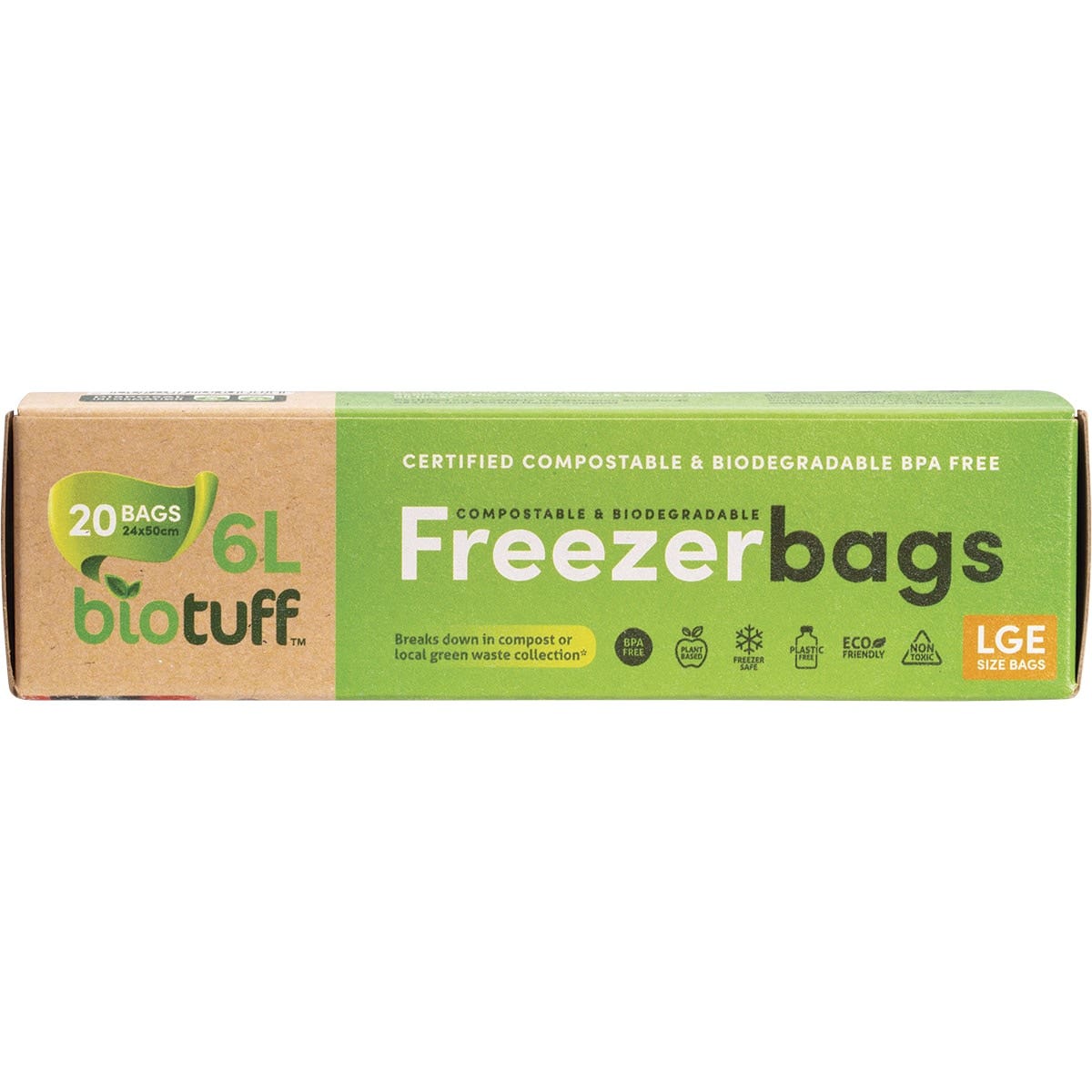 Biotuff Compostable Freezer Bags Large Bags - 6 Litres x 20 BIOTUFF
