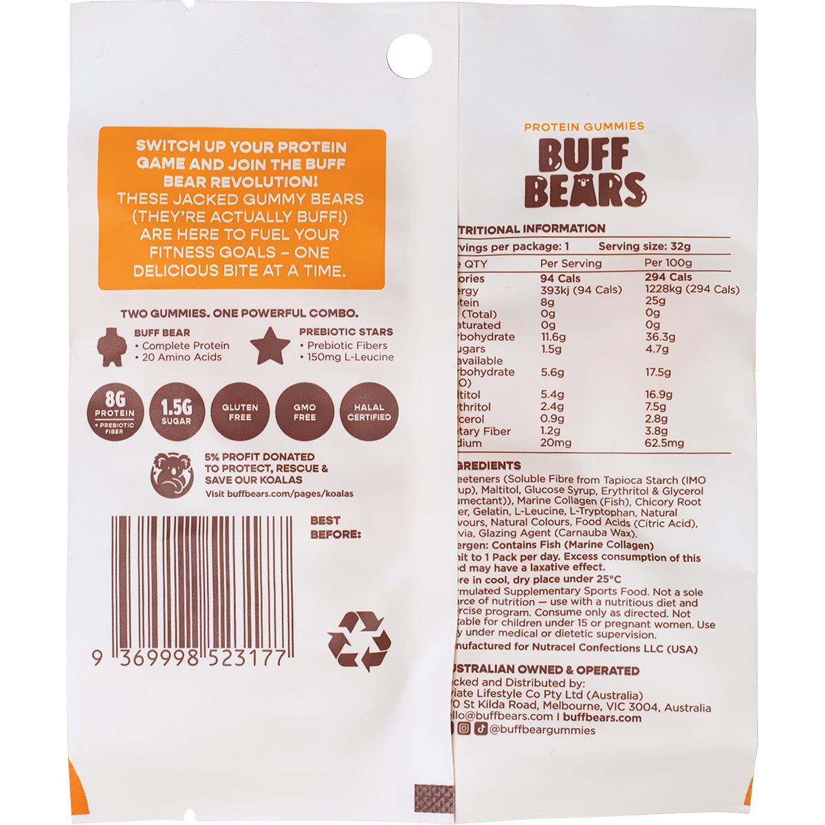 Buff Bears Protein Gummies Orange 32g x 12 Pack