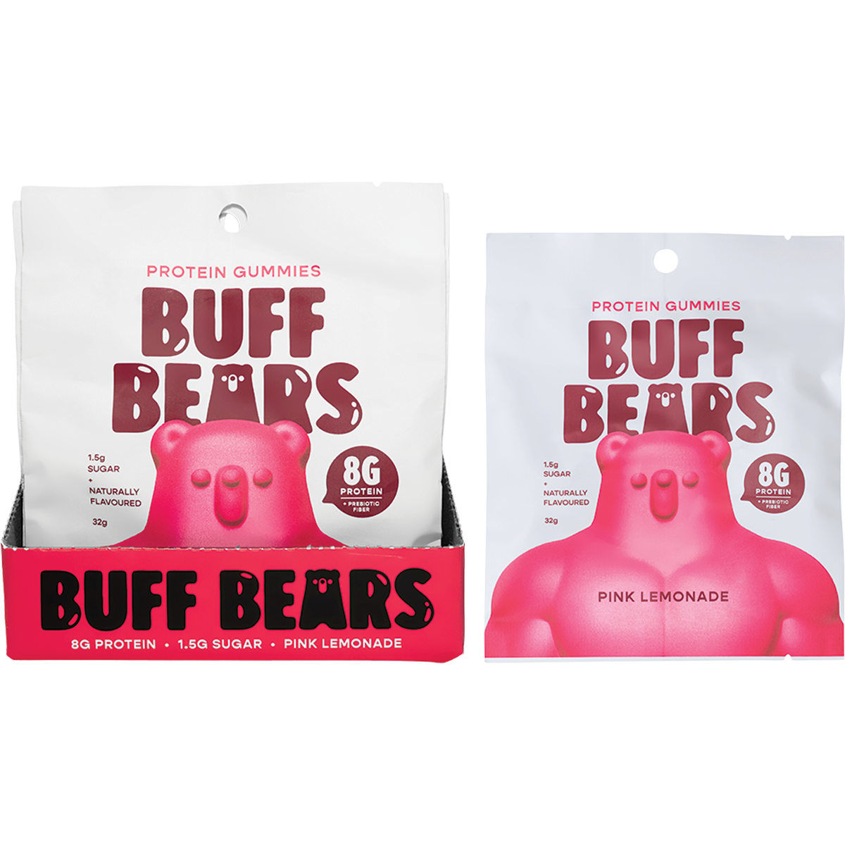 Buff Bears Protein Gummies Pink Lemonade 32g x 12 Pack