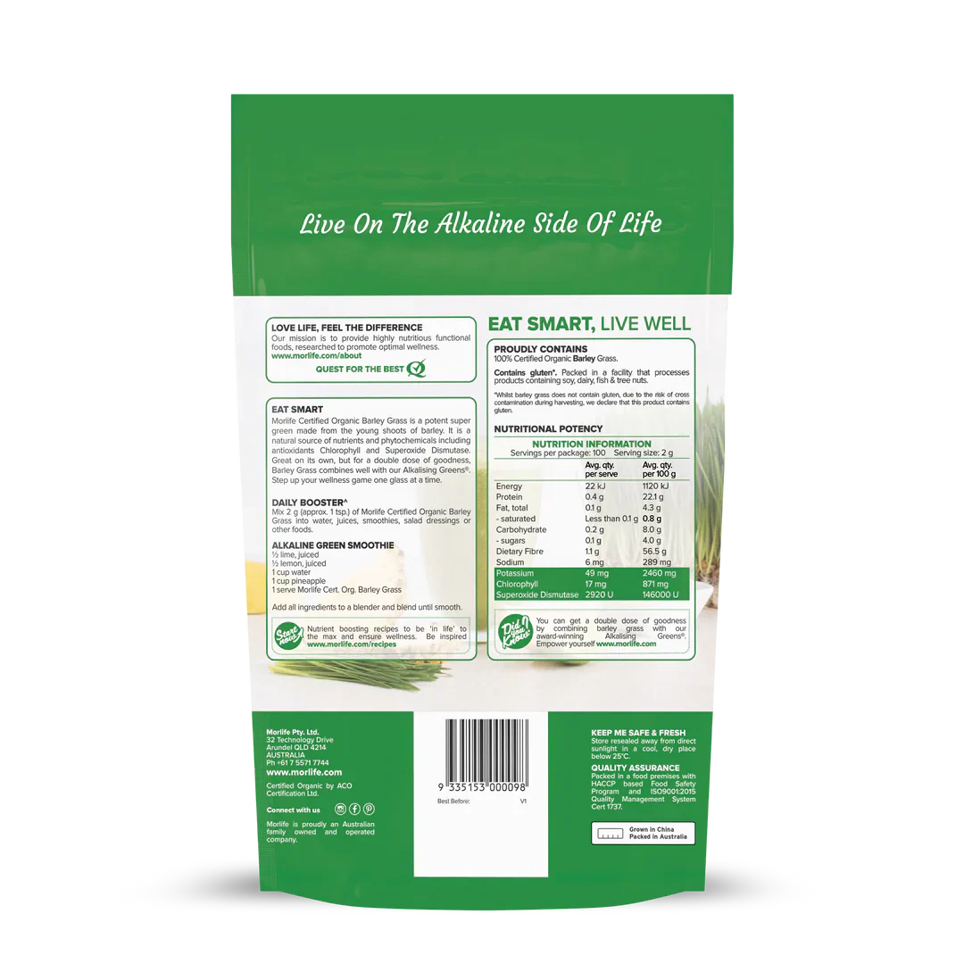 Morlife Organic Barley Grass 200GM - Cutprice Online
