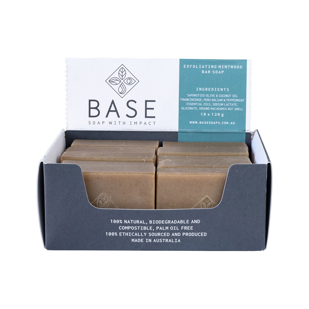 Base (Soap With Impact) Soap Bar Exfoliating Mintwood (Raw Bar) 120g x 10 Pack - Cutprice Online