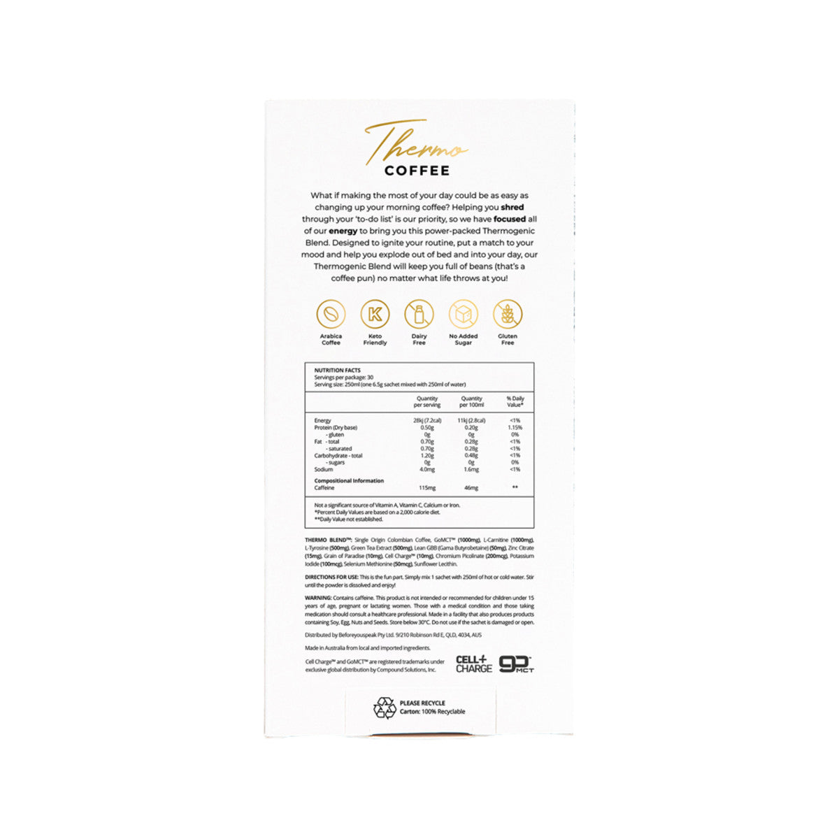 Before You Speakthermo Coffee Unsweetened 6.5g X 30 Pack - Cutprice Online