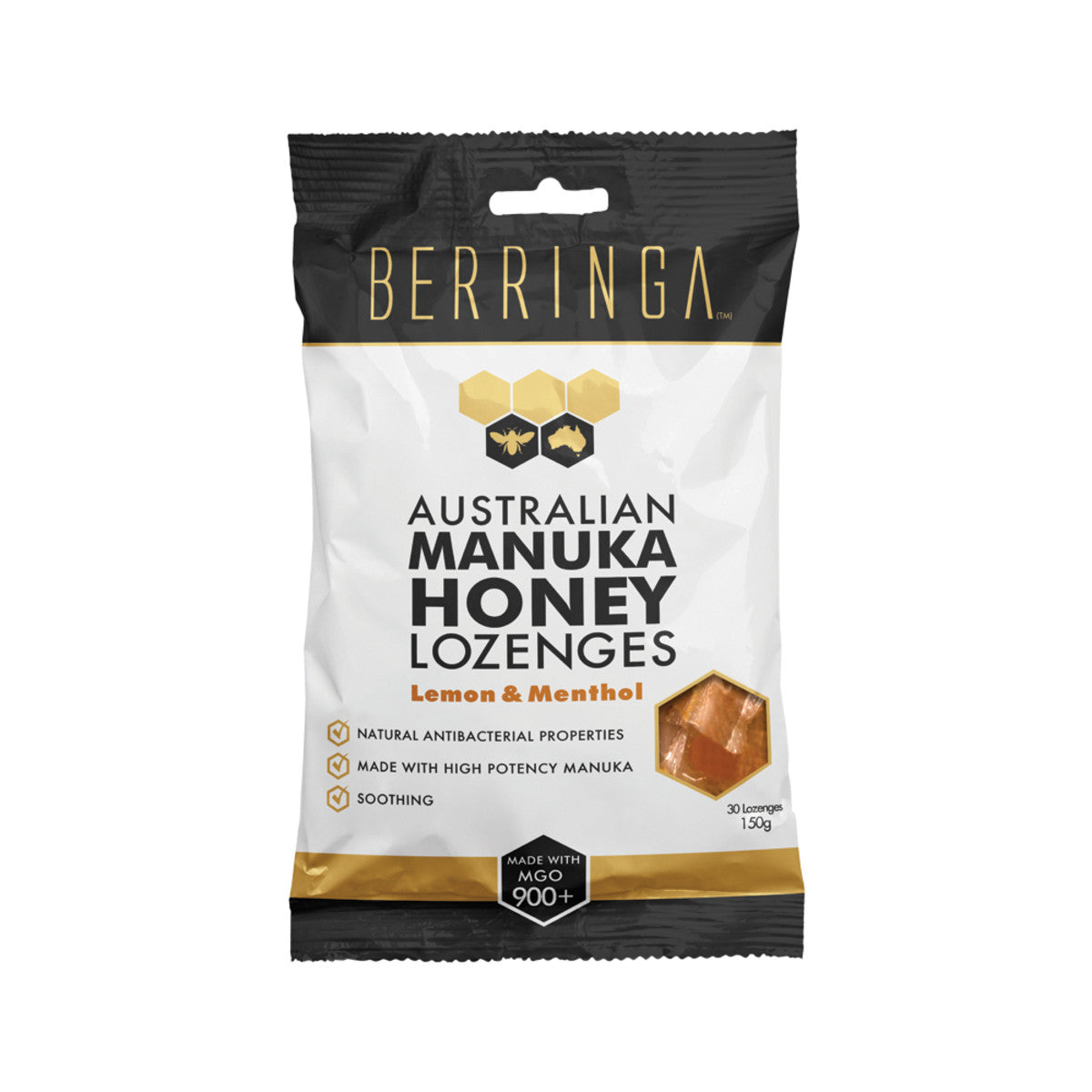 Berringa Australian Manuka Honey Lozenges Lemon & Menthol (Made With MGO 900+) X 30 Pack (150g) - Cutprice Online