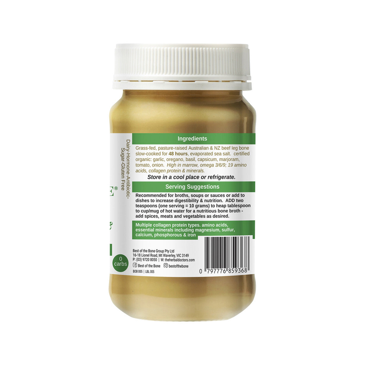 Best of the Bone Bone Broth Beef Concentrate Organic Italian Herbs & Garlic 390g - Cutprice Online