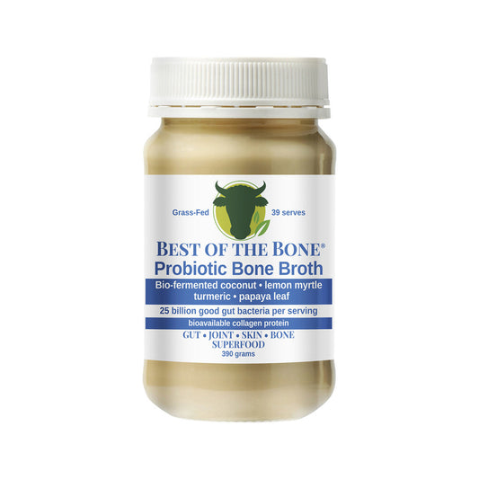 Best of the Bone Bone Broth Beef Concentrate Probiotic Bio-fermented Coconut Lemon Myrtle Turmeric Papaya Leaf 390g - Cutprice Online