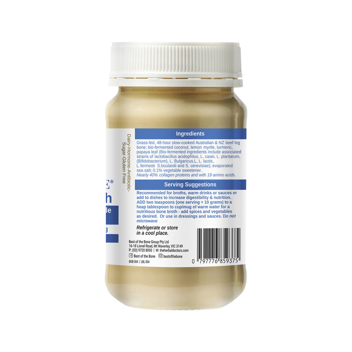 Best of the Bone Bone Broth Beef Concentrate Probiotic Bio-fermented Coconut Lemon Myrtle Turmeric Papaya Leaf 390g - Cutprice Online
