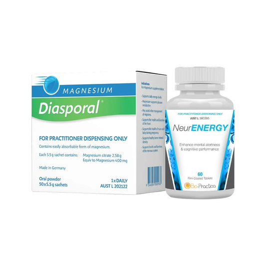 Biopractica Brain Combo Pack (Contains: Magnesium Diasporal 5.5g X 50 Sachets + Neurenergy 60t) - Cutprice Online