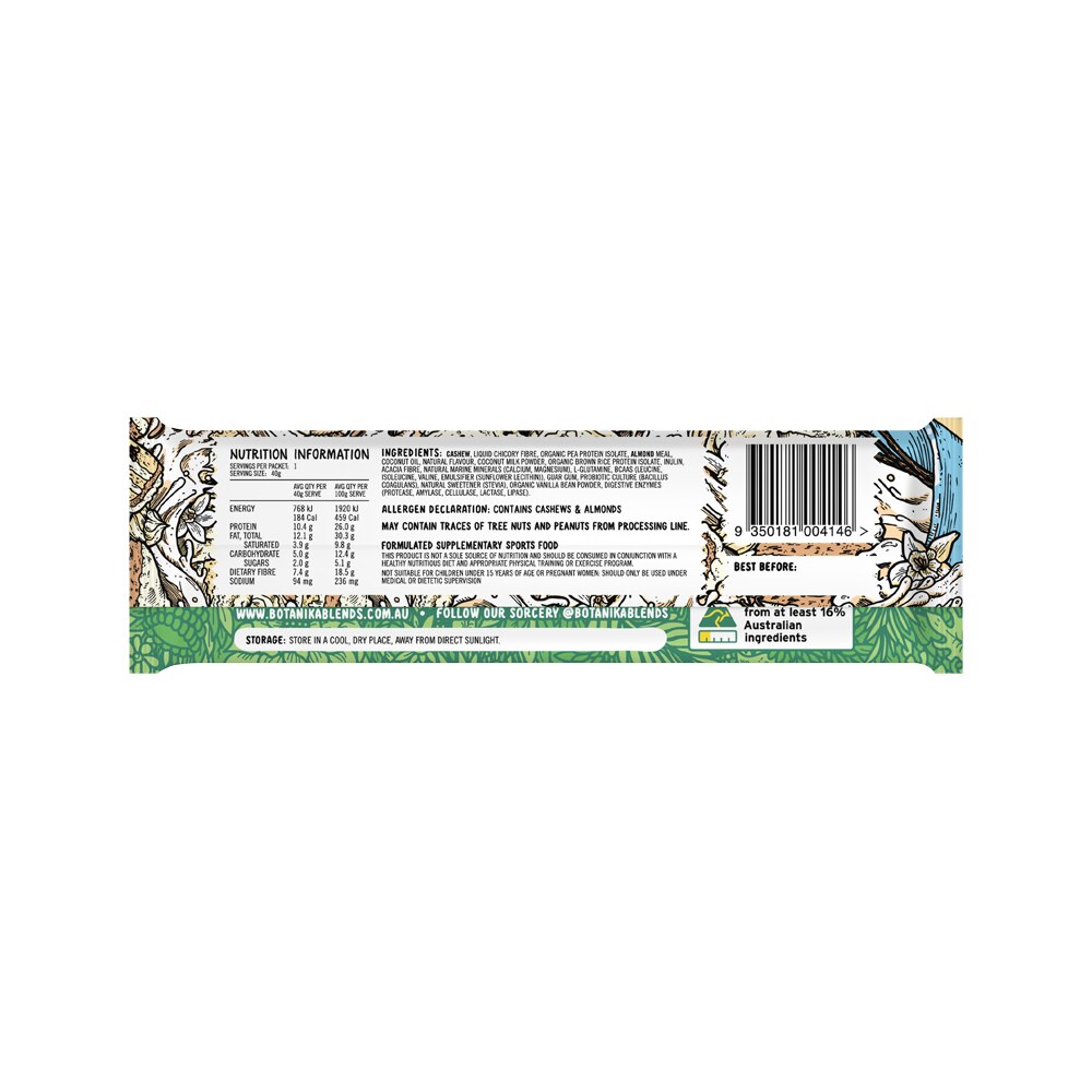 Botanika Blends Vegan Protein Bars Vanilla Cake Batter 40g x 12 Pack - Cutprice Online