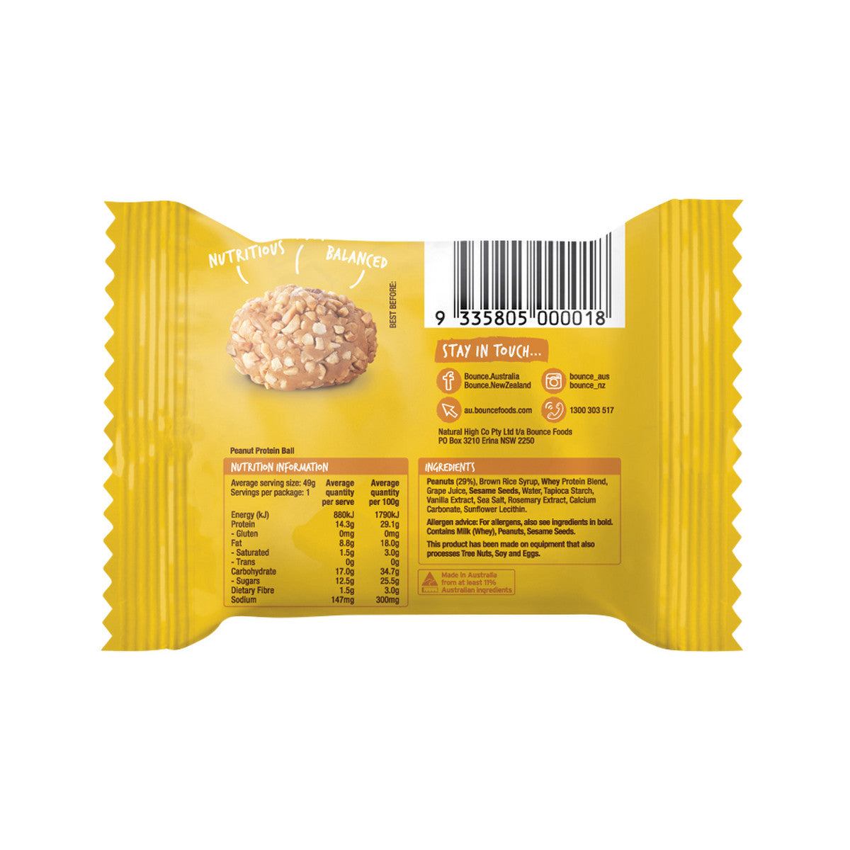 Bounce Protein Balls Peanut 49g 12 Pack - Cutprice Online