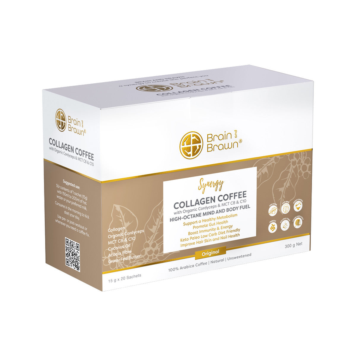 Brain and Brawn Collagen Coffee Synergy (Organic Cordyceps & MCT C8 & C10) Sachets 15g X 20 Pack - Cutprice Online