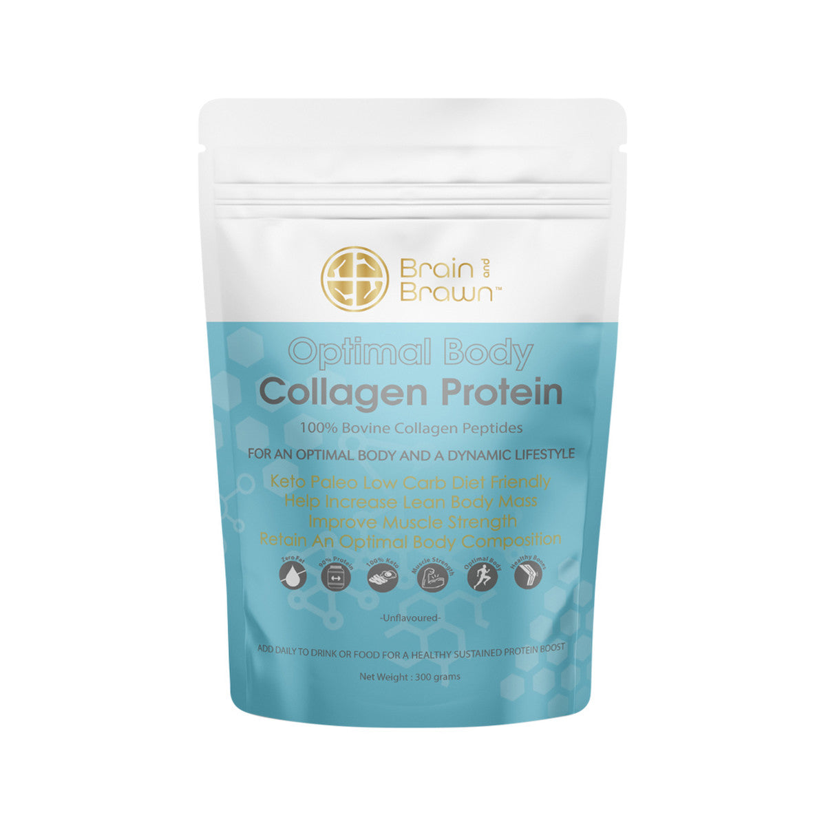 Brain and Brawn Optimal Body Collagen Protein (100% Bovine Collagen Peptides) Unflavoured 300g - Cutprice Online
