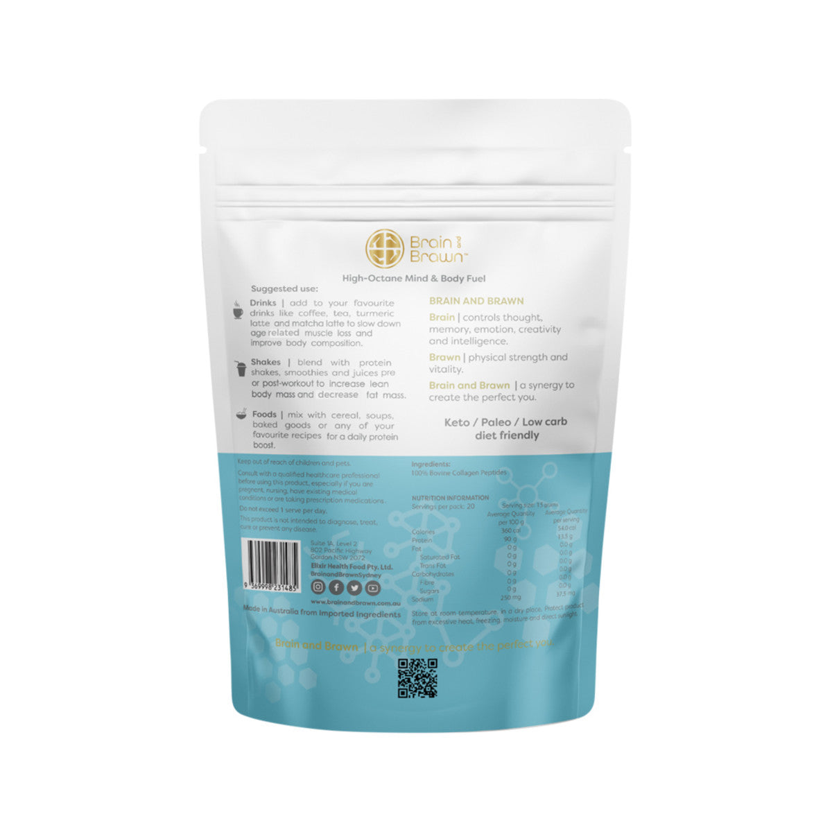 Brain and Brawn Optimal Body Collagen Protein (100% Bovine Collagen Peptides) Unflavoured 300g - Cutprice Online