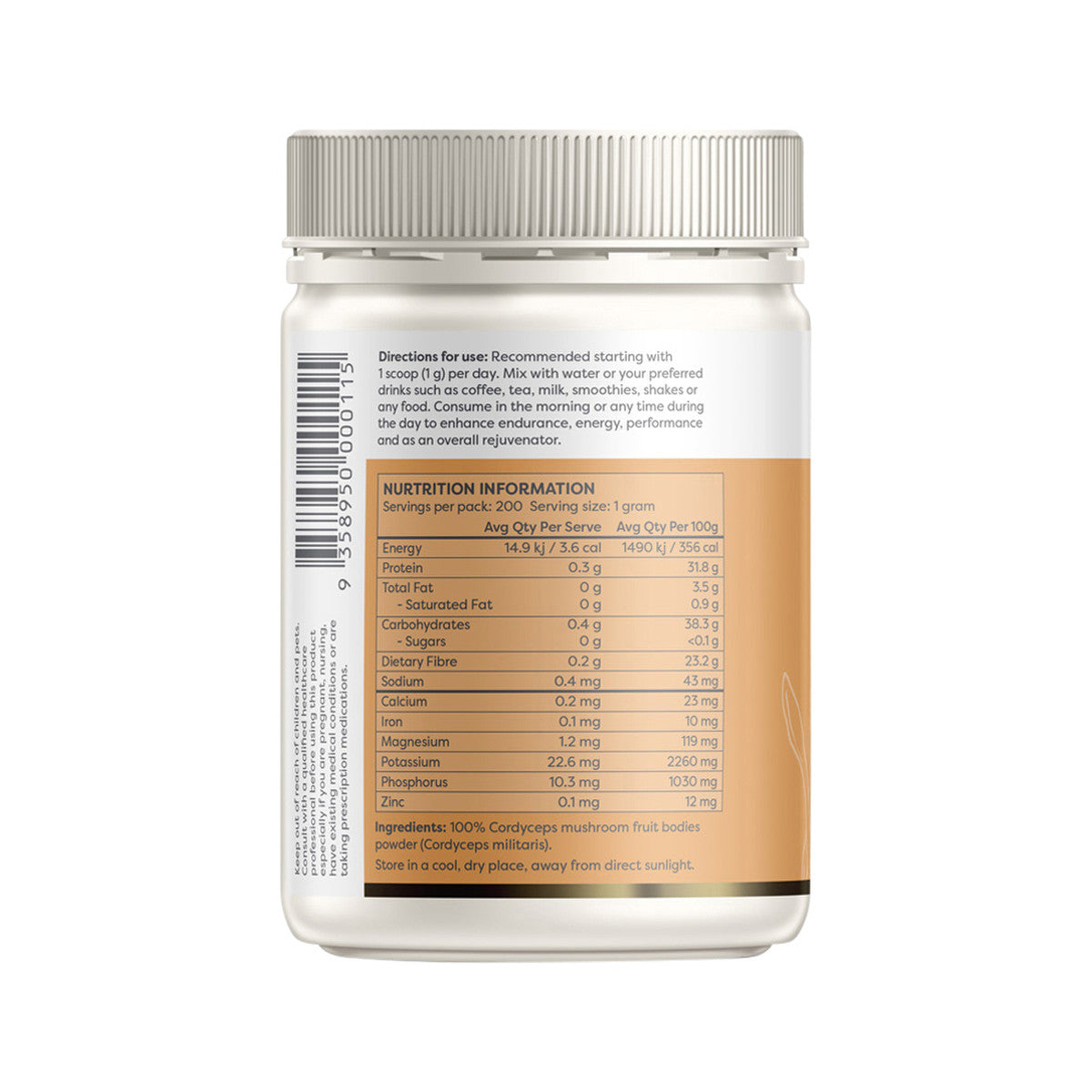Brain and Brawn Organic Cordyceps Mushroom Natural 200g - Cutprice Online