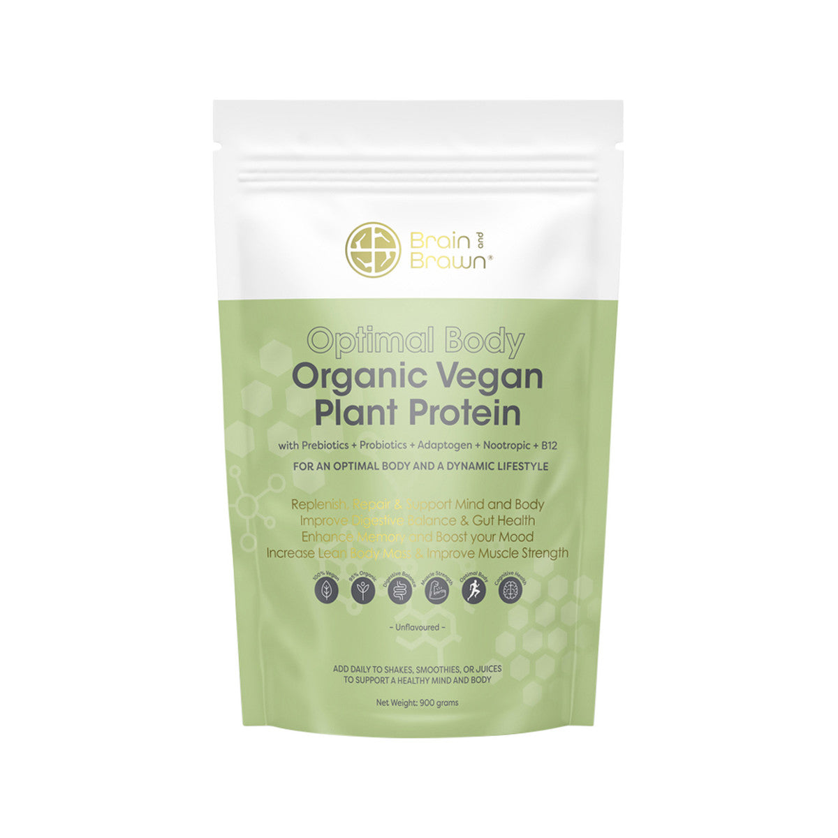 Brain and Brawn Optimal Body Organic Vegan Plant Protein Unflavoured 900g - Cutprice Online