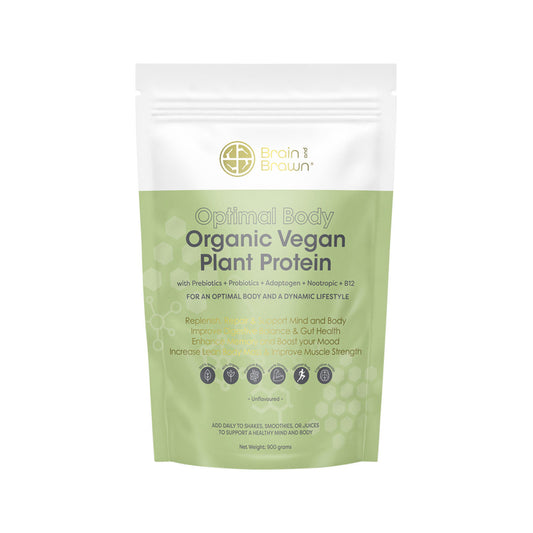 Brain and Brawn Optimal Body Organic Vegan Plant Protein Unflavoured 900g - Cutprice Online
