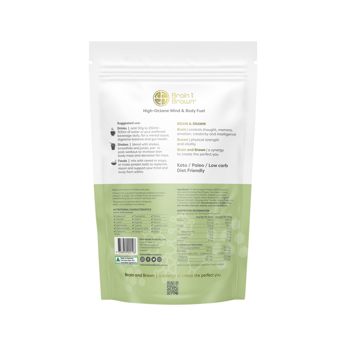 Brain and Brawn Optimal Body Organic Vegan Plant Protein Unflavoured 900g - Cutprice Online