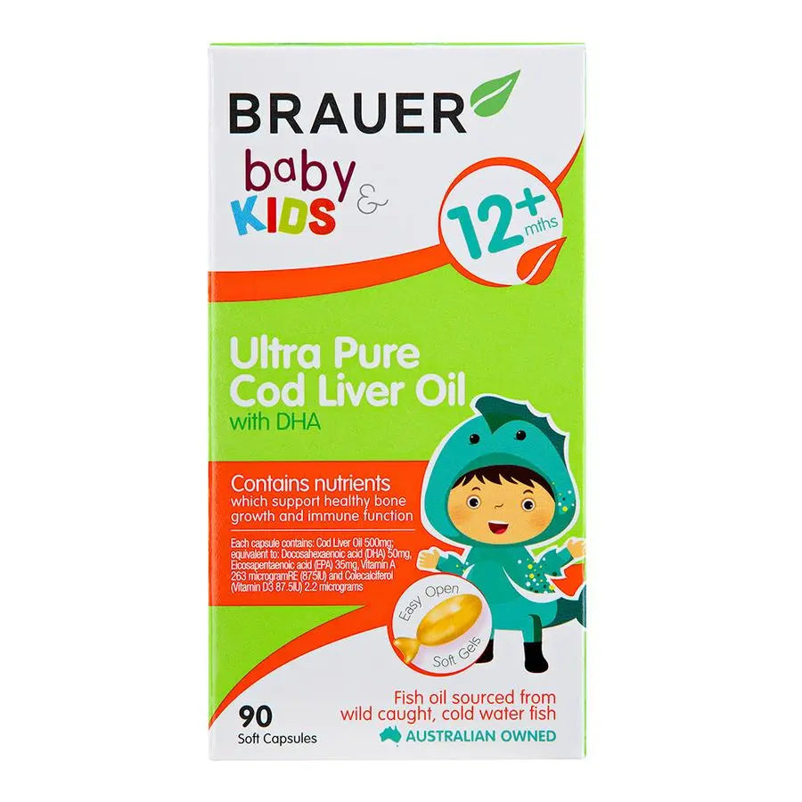 Brauer Baby & Kids Ultra Pure Cod Liver Oil With DHA 90caps BRAUER
