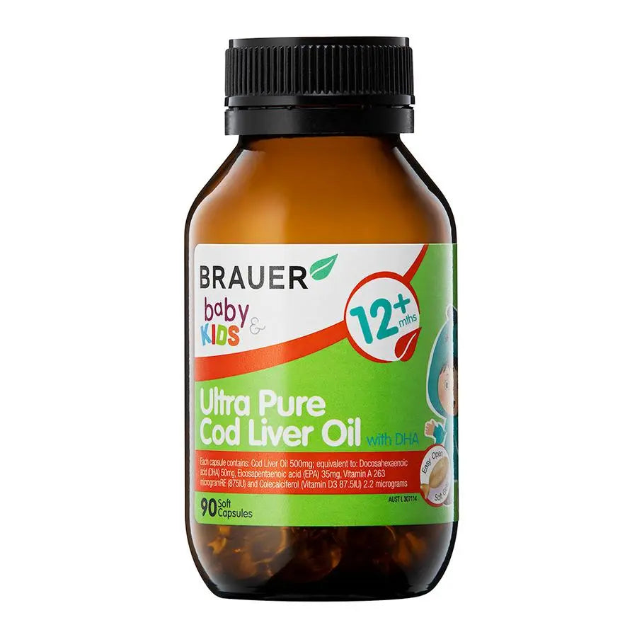 Brauer Baby & Kids Ultra Pure Cod Liver Oil With DHA 90caps BRAUER