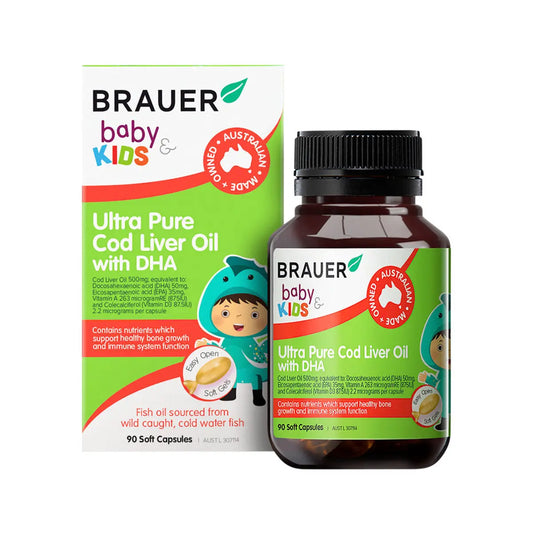 Brauer Baby & Kids Ultra Pure Cod Liver Oil With DHA 90caps BRAUER