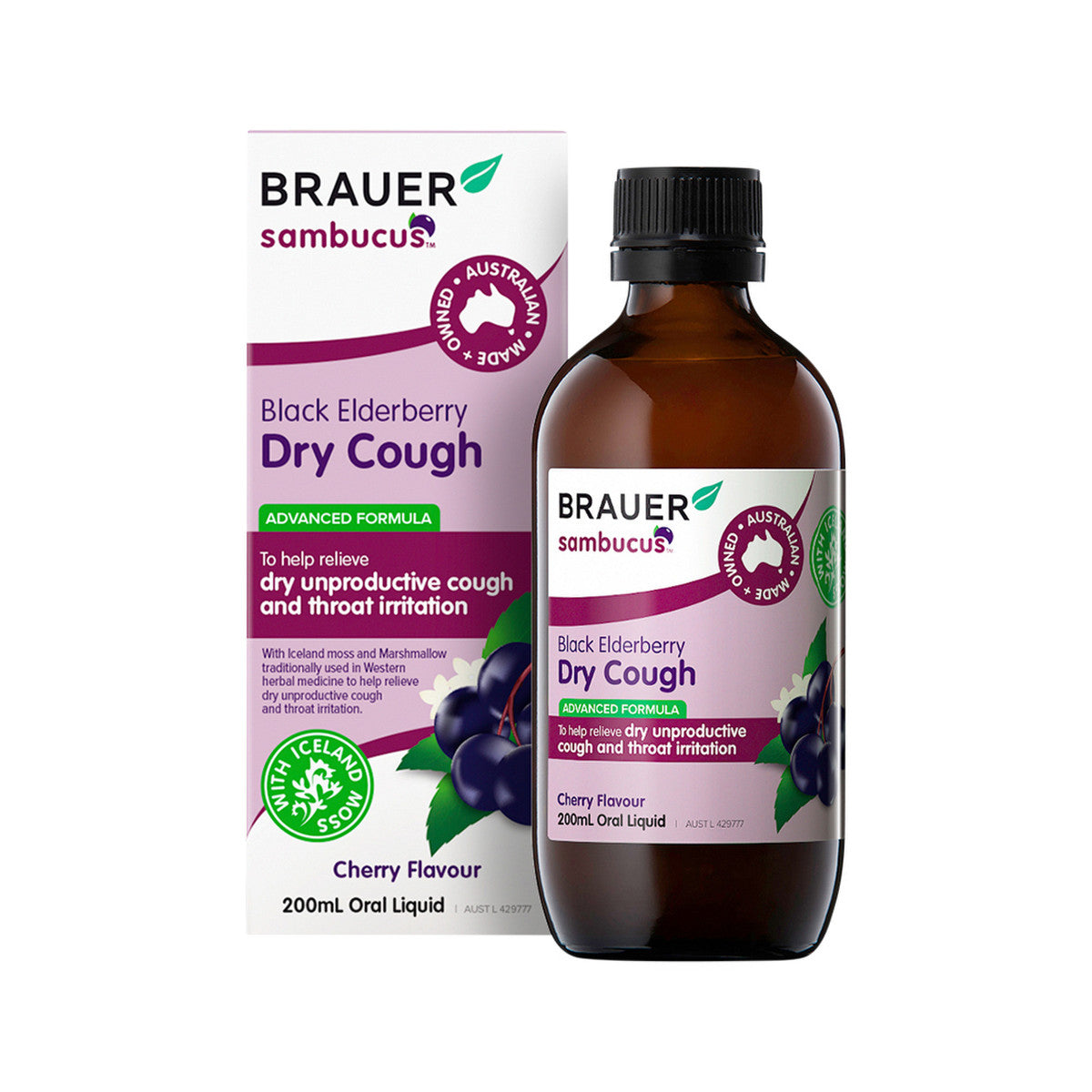 Brauer Sambucus Black Elderberry Dry Cough (Advanced Formula) Cherry Flavour Oral Liquid 200ml - Cutprice Online