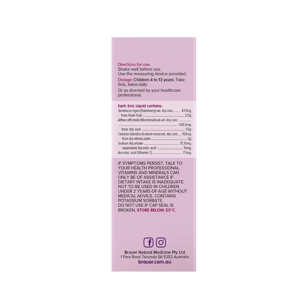 Brauer Sambucus Black Elderberry Kids Dry Cough Strawberry Flavour Oral Liquid 100ml - Cutprice Online