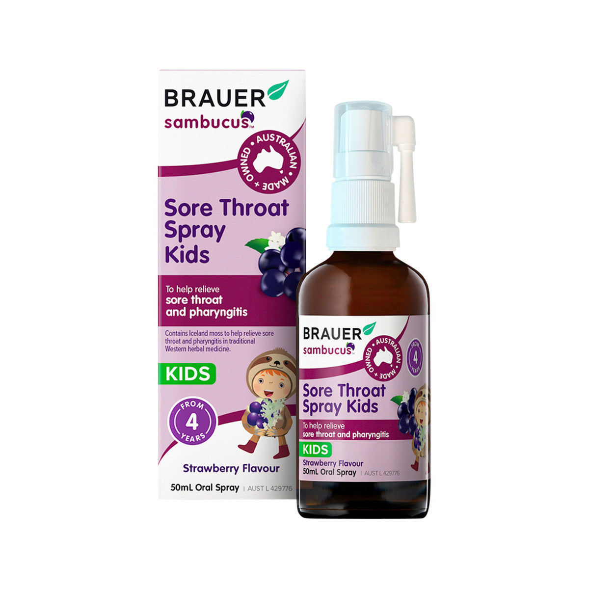 Brauer Sambucus Kids Sore Throat Spray Strawberry Flavour Oral Spray 50ml - Cutprice Online