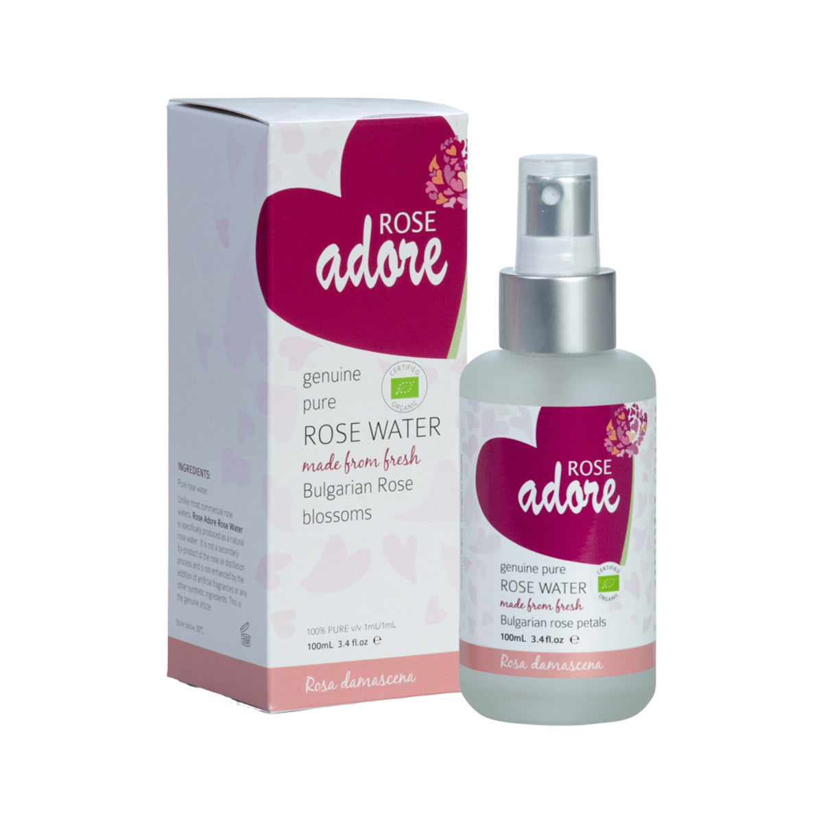 Byron Bay (Free Spirit) Rose Adore Organic Pure Rose Water (Bulgarian Rose Blossoms) Spray 100ml - Cutprice Online